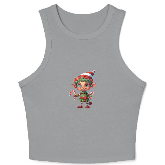 Christmas Elf Candy Cane X-Mas Pajamas Party Crop Tank Top