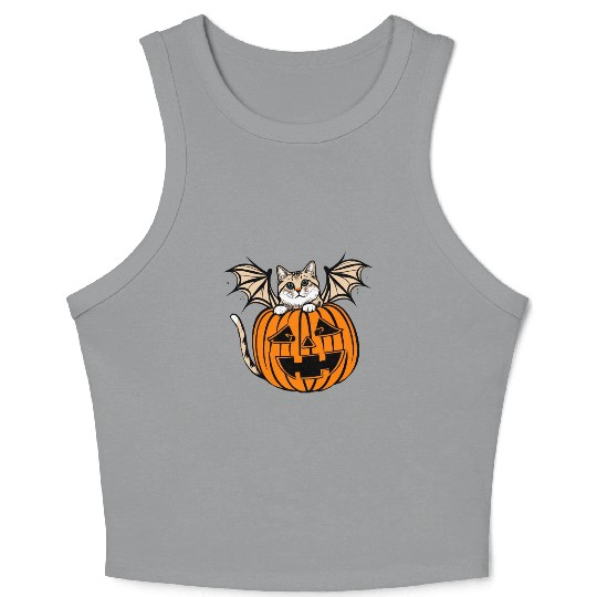 Cute Creepy Cat With Bat Wings Funny Halloween Crop Tank Top