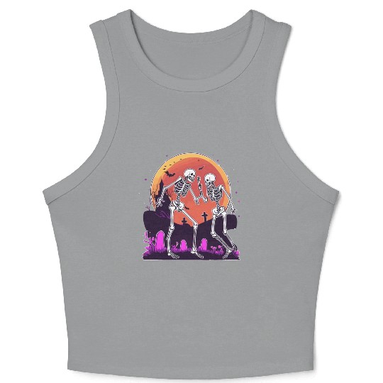 "Skeletal Dance-Off Under Neon Moon" Crop Tank Top