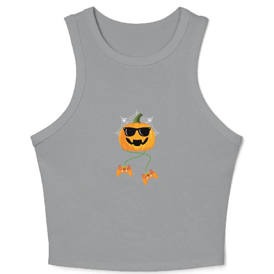 Halloween Jack O Lantern Gamer Boys Kids Men Crop Tank Top
