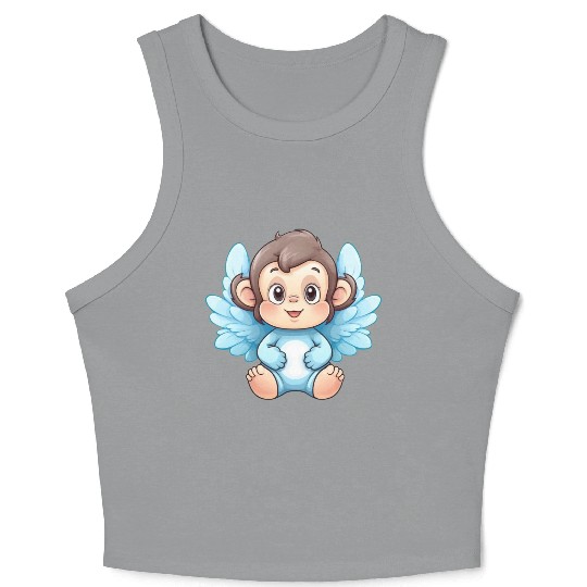 monkey chimpanzee angel wings cute kawaii Crop Tank Top