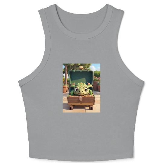 Tortuga grande con caja en jardin Crop Tank Top