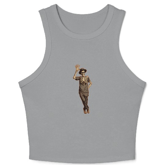 Halloween Skeleton Waving with Hand Crop Tank Top