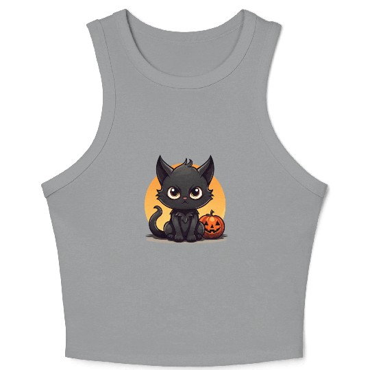 Halloween cartoon cat Crop Tank Top