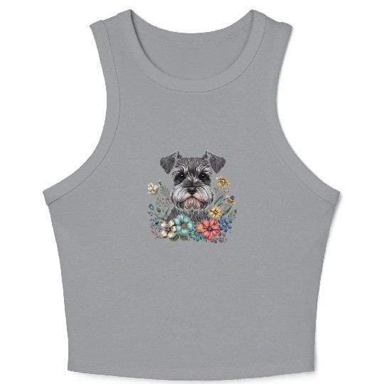Miniature Schnauzer Flower Garden Cute Puppy Dog Crop Tank Top