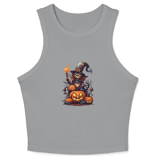 Enchanted Harvest: Witch's Delight amidst Pumpkins Crop Tank Top