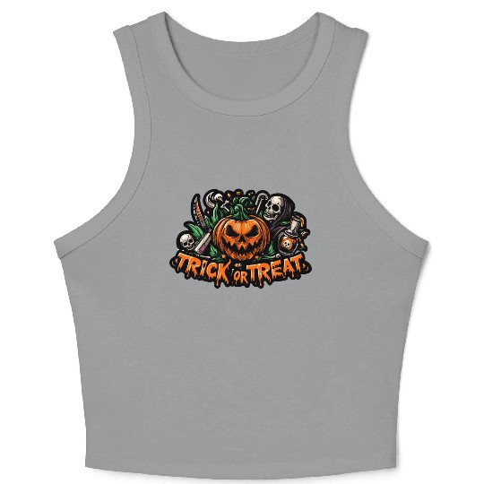 trick or treat halloween pumpkin horror face Crop Tank Top