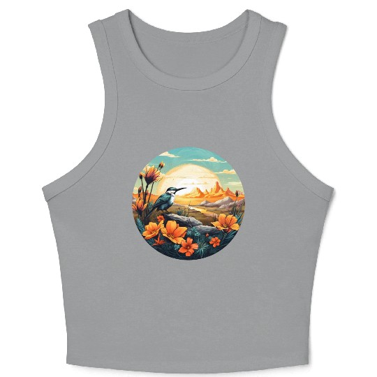 Beautiful Bird And Orange Morning Sunrise Crop Tank Top