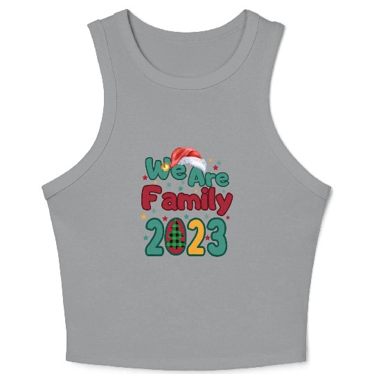 We Are Family Christmas Tree Santa Hat Pajama Crop Tank Top