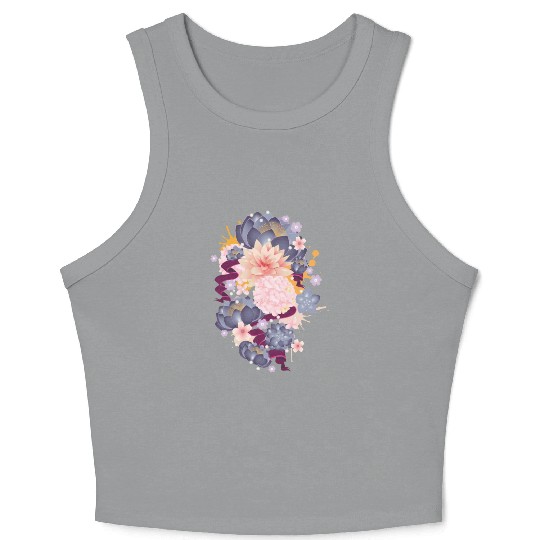Composition of water lilies, hydrangeas & succulen Crop Tank Top