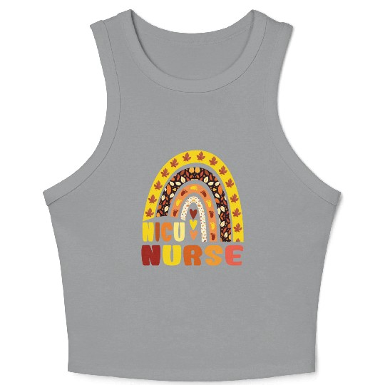 Rainbow Autumn NICU Nurse Maple Leaf Fall Vibes Crop Tank Top