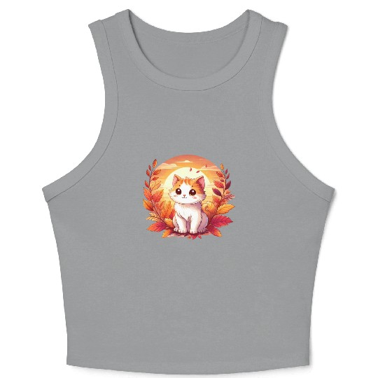 Autumn Cat on Colorful Foliage: A relaxing and Crop Tank Top