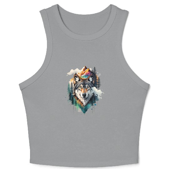 Majestic Mountain Wolf Nature Inspired Artwork Crop Tank Top