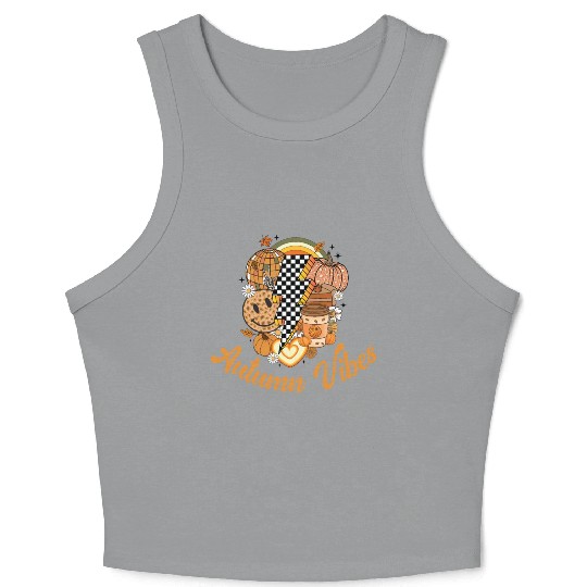 Autumn Vibes, Lightning Bolt, Retro, Vintage, Fall Crop Tank Top
