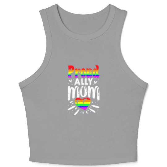 Retro Proud Ally Mom Rainbow Heart LGBT Gay Pride Crop Tank Top