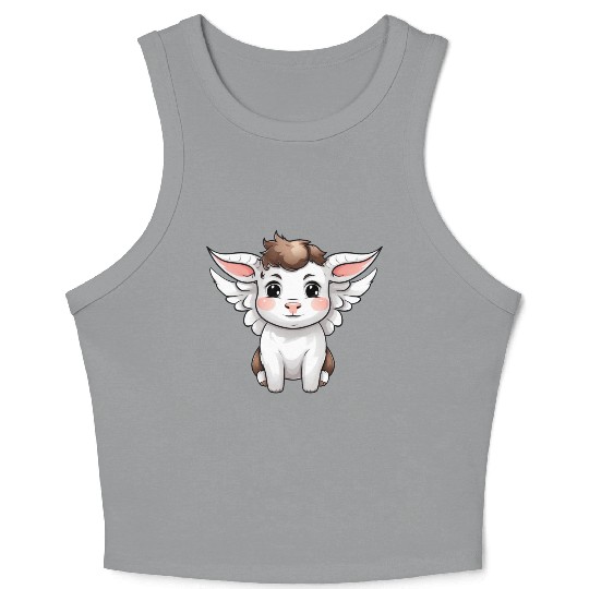 Heavenly Bond: Cow & Calf with Angel Wings Crop Tank Top