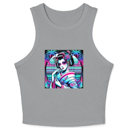 Japan Geisha Retrowave Synthwave Cyberpunk Crop Tank Top