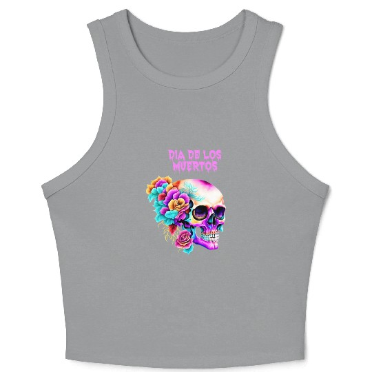 Vintage Dia de los Muertos Art Design Sugar Skull Crop Tank Top