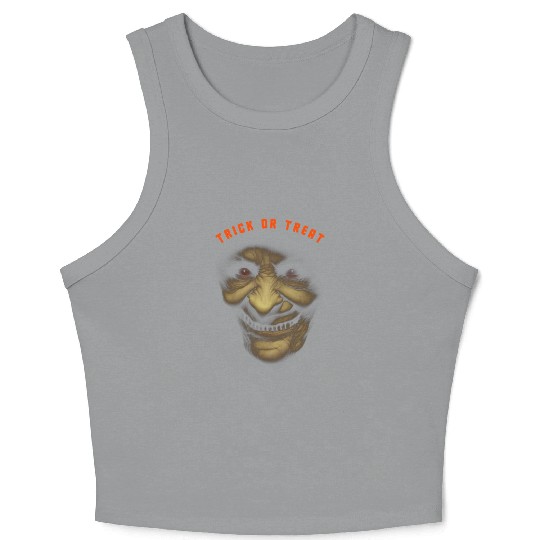 Trick Or Treat - Scary Halloween Old Witch Face Crop Tank Top
