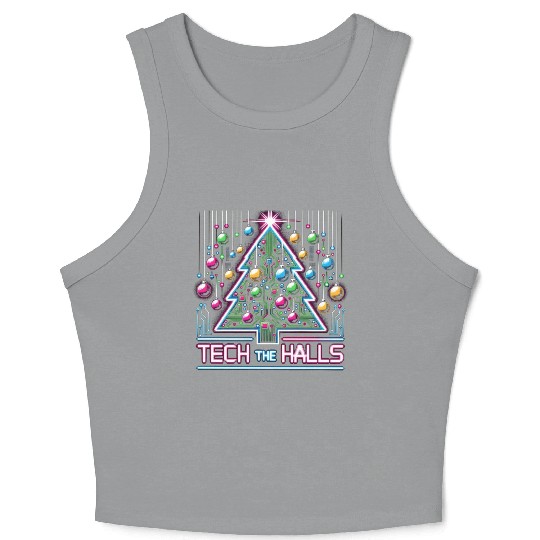 Tech the Halls - Christmas Tree in 8-bit Neon Crop Tank Top