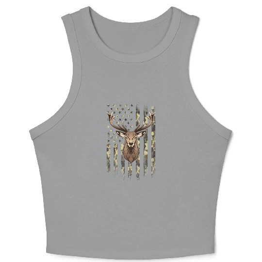 Deer Whitetail Buck American Camo Us Flag Deer Crop Tank Top