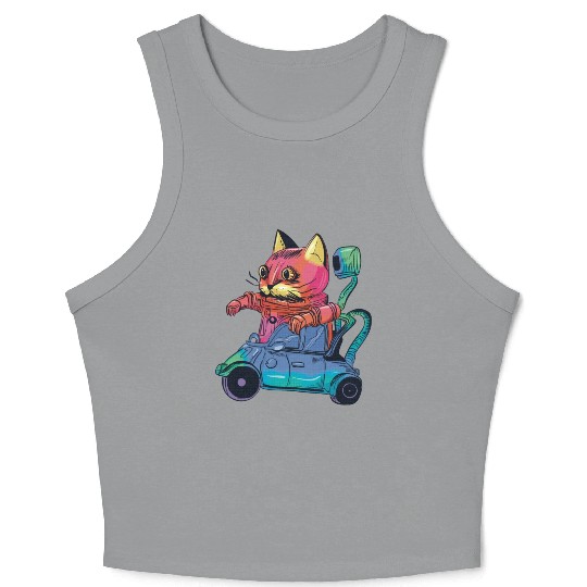 Robot Cat Driver Cat Lover Crop Tank Top