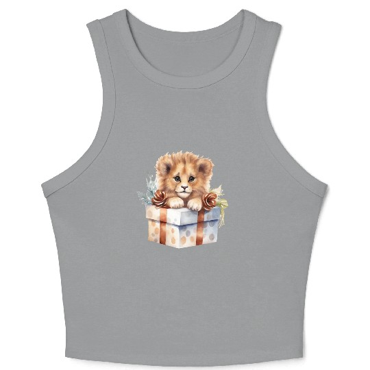 African Lion inside a Christmas gift box Crop Tank Top