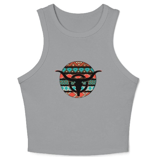 Retro Cow Skull Crop Tank Top