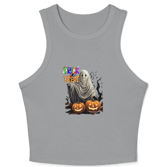 Adorable Trick or Treat Kid Ghosts With Pumpkin Crop Tank Top