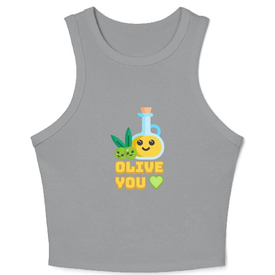 Olive You! Cute Olive I Love You Cartoon Crop Tank Top