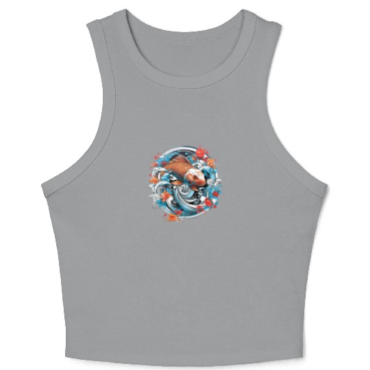 Koi Fish Koi Carp Japanese Koi Garden-Pond Koi Crop Tank Top