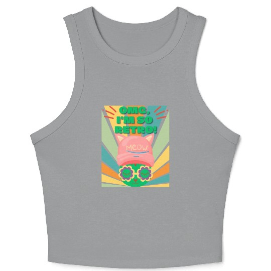 Omg I'm So Retro Cool Cat Crop Tank Top