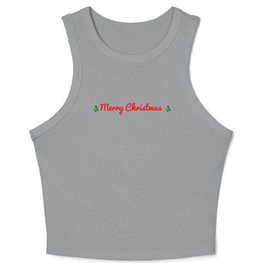 Merry Christmas Red Cursive Font Christmas Tree Crop Tank Top