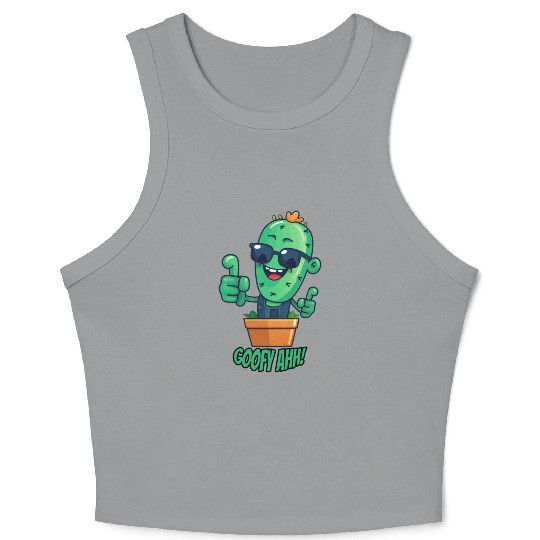 Fun Cactus Character Goofy Ahh Crop Tank Top