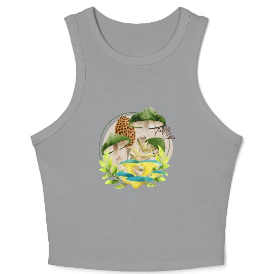 Green and Brown Mushrooms Crop Tank Top