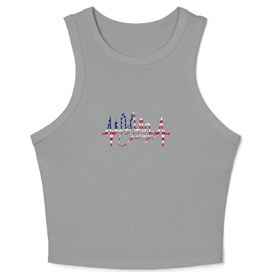 Chicago Skyline Heartbeat USA Heart I Love Chicago Crop Tank Top