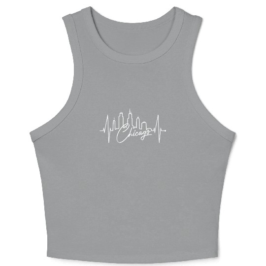Chicago Skyline Heartbeat USA Heart I Love Chicago Crop Tank Top