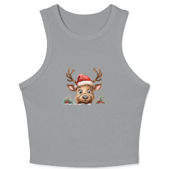 Christmas watercolor Reindeer Crop Tank Top