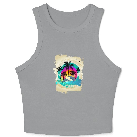 Dolphin Palm Tree Sunset Crop Tank Top