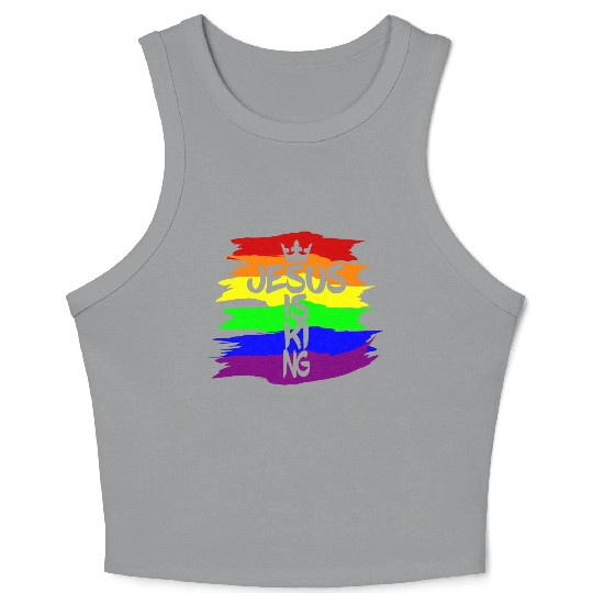 Queer Jesus is King Cross Crown Rainbow Colors Crop Tank Top