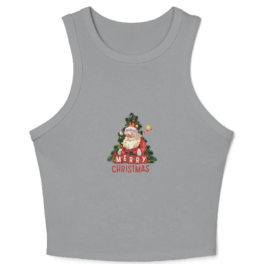 A Jolly Red Santa and a Sparkling Christmas Tree Crop Tank Top