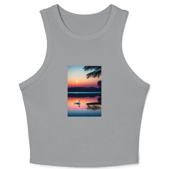 The image is of a serene lake 3 Crop Tank Top