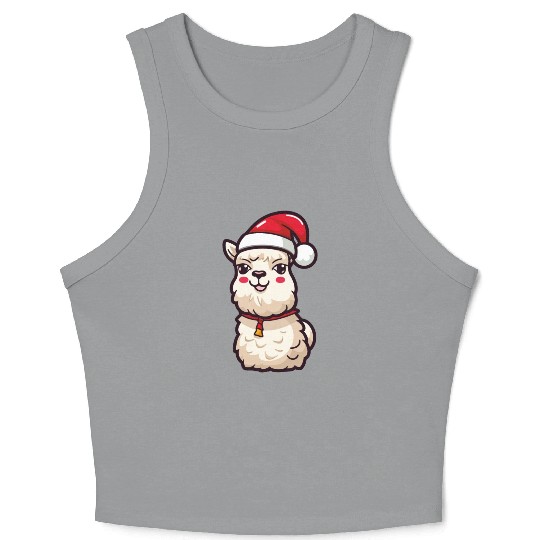 CUte Llama Wearing Santa Hat Crop Tank Top