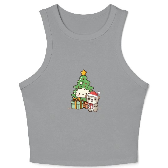 Cute Sloth with Christmas Tree Crop Tank Top