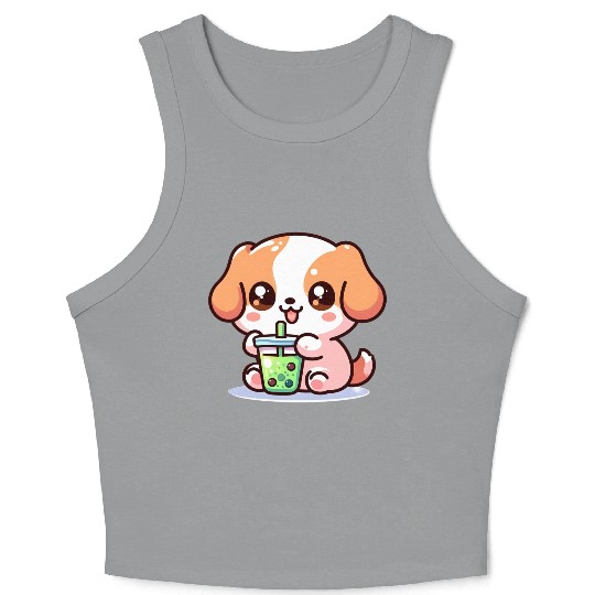 Playful dog with bubble tea Crop Tank Top