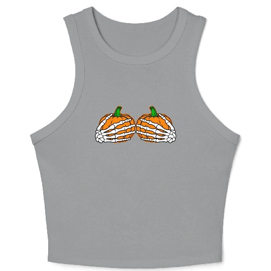 Halloween Skeleton Hands On Chest Pumpkin Boobs Crop Tank Top