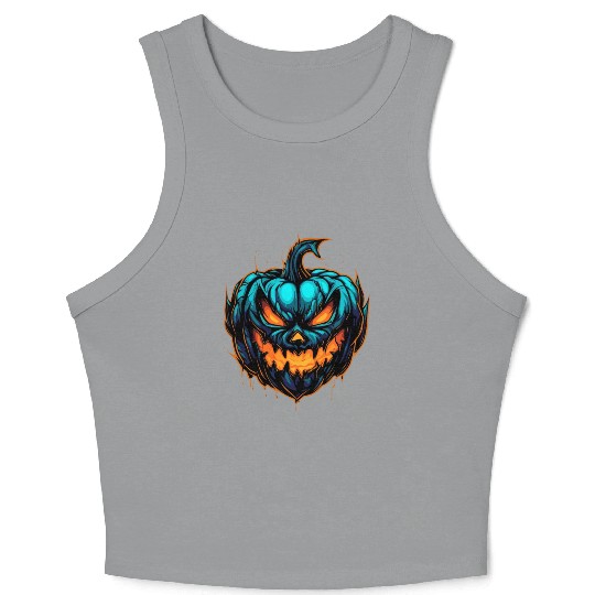 Spooky Colorful Halloween Pumpkin Crop Tank Top