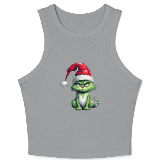 Green Christmas Cat Crop Tank Top