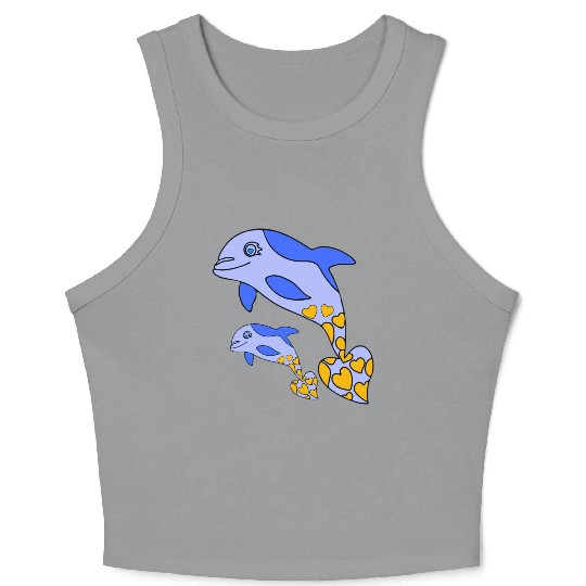 The Endearing Dance of Dolphin Mom and Kid Crop Tank Top