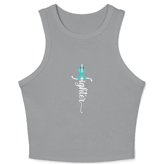 Fighter Christian Cross Warrior Ovarian Cancer Crop Tank Top